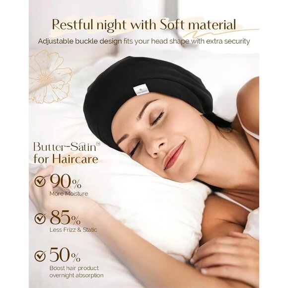 🆕Women's Silk Satin Bonnet Hair Cover Sleep Cap - Adjustable Slouchy Beanie - Picture 3 of 7